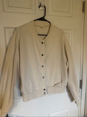 aerie Cream Snap-Front Bomber Jacket